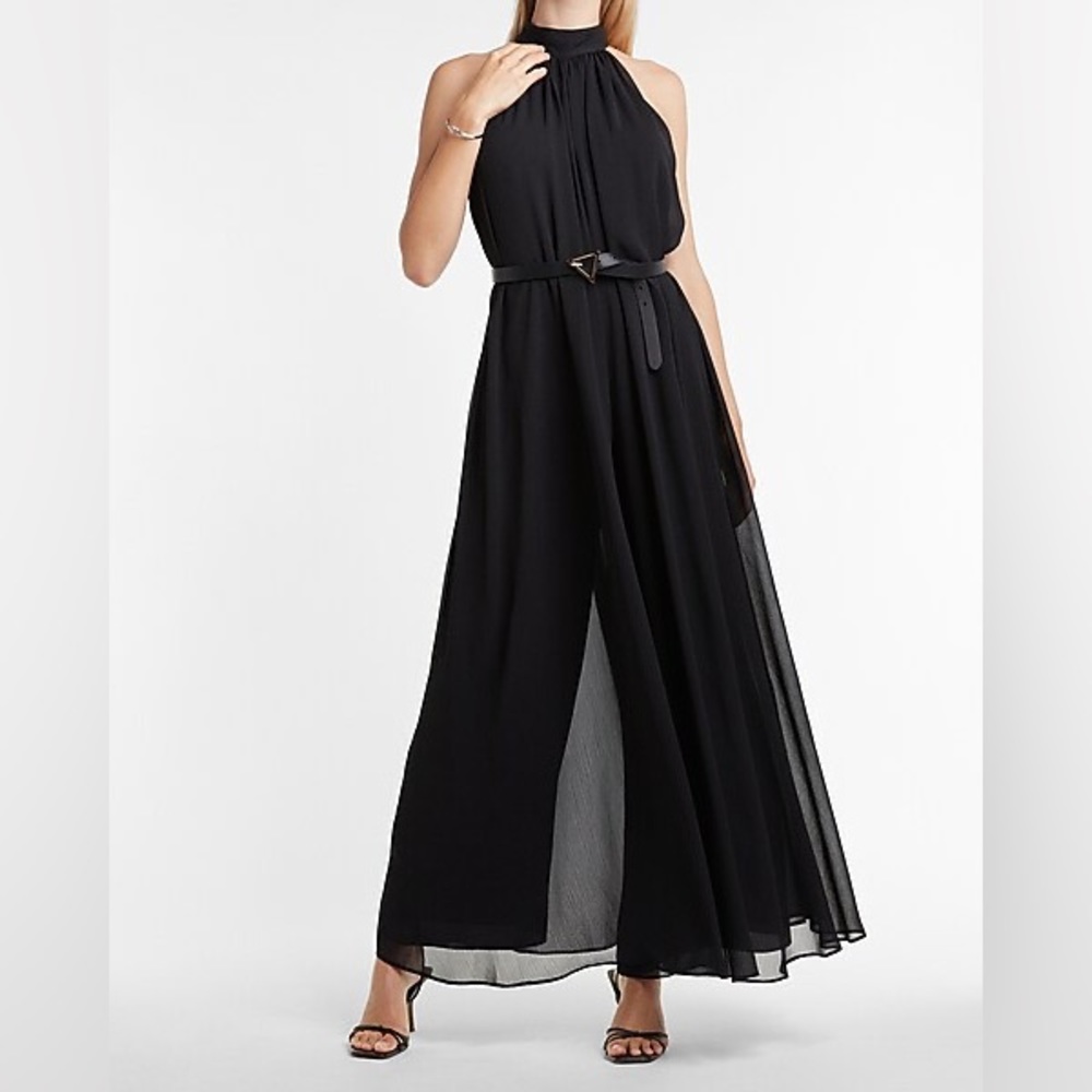 Flowy High Neck Chiffon Jumpsuit Size S